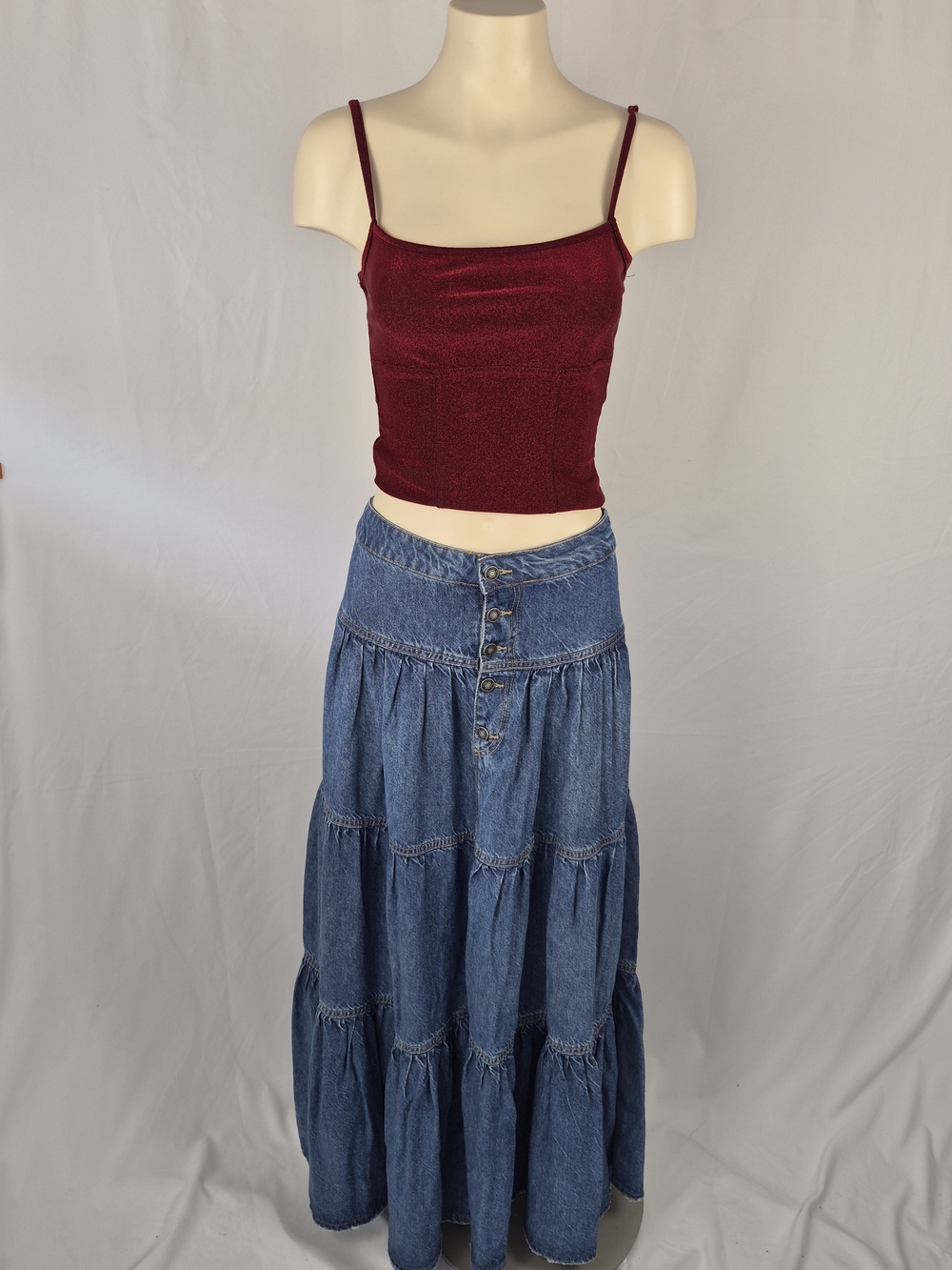 We The Free Denim Tiered Maxi Skirt - Blue